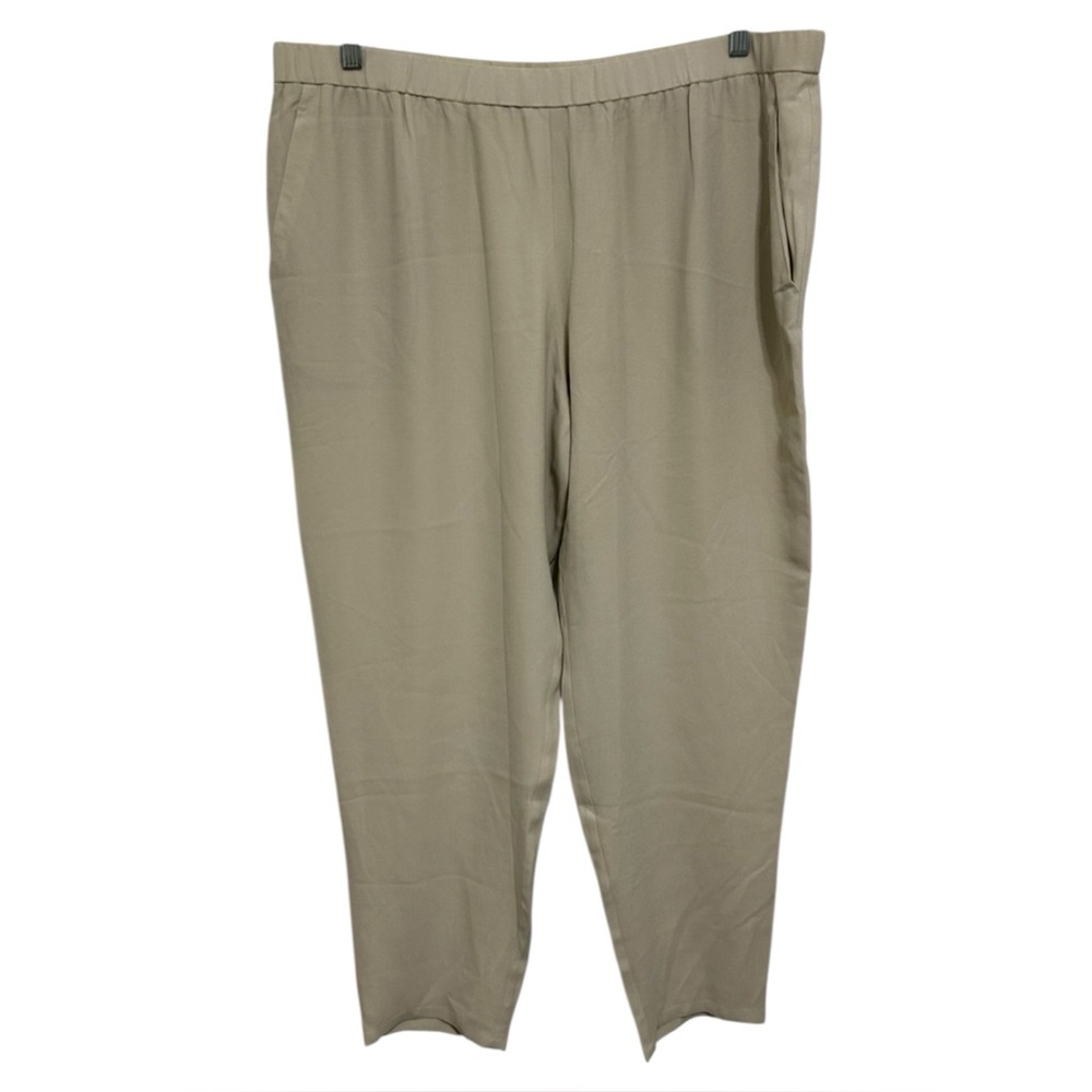 Eileen Fisher Silk Georgette Crepe Slouchy Ankle Pants Bone Beige XL NWT $258